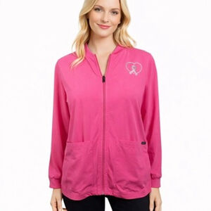 Adar Addition Pink Ladies Zip Bomber Scrub Jacket 4-Way Stretch Pockets size XL
